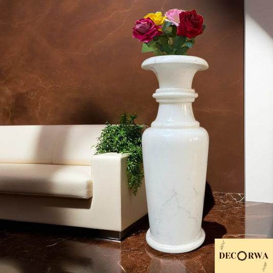 Unique White Statuario Marble Flower Vase