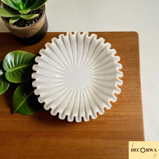 Charming Handcrafted White Marble Ruffle Bowl