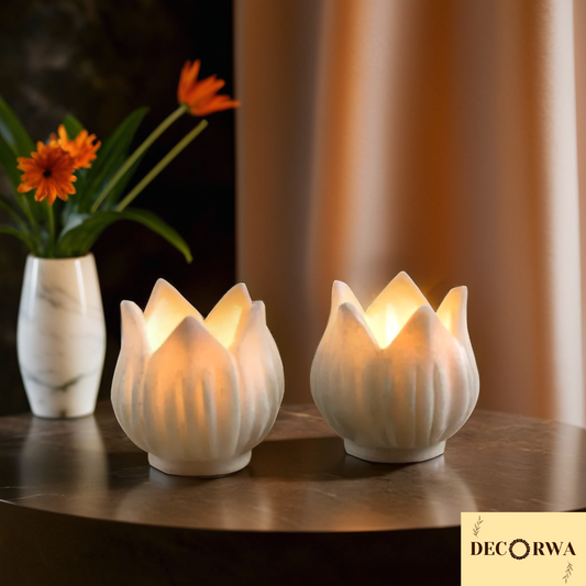 White Marble Lotus Candle Holder