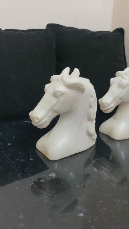 Antique White Marble Horse Head Sculpture ( Pair )